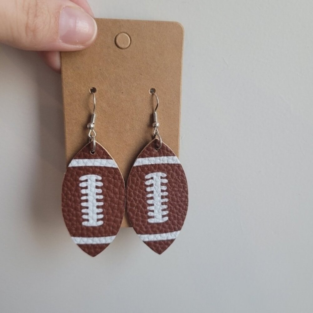 Willow May Faux Leather Brown Football Earrings